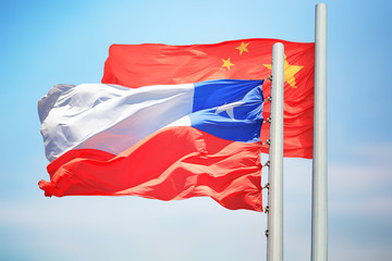 Fototapeta na wymiar Flags of Chile and China