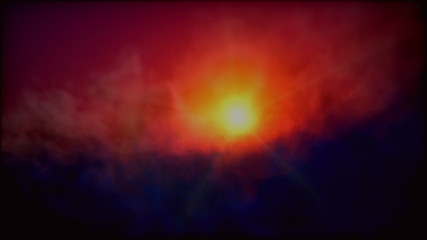 sky with clouds and the shining sun red-blue tones, disaster, 3d render