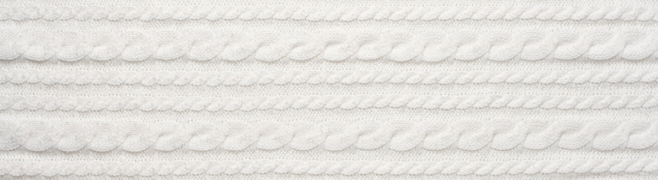 White Knit Fabric Background. Wool Sweater Texture Close Up