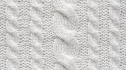 White Knit Fabric Background. Wool Sweater Texture Close Up