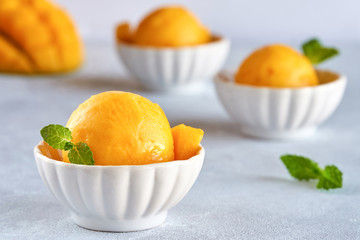 Mango ice cream sorbet  and mango fruit