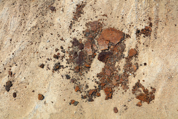 Brown iron scraps on the ground