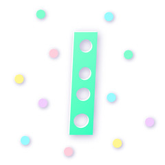 Letter I in paper cut style on white background. Typographic design. Bold letter