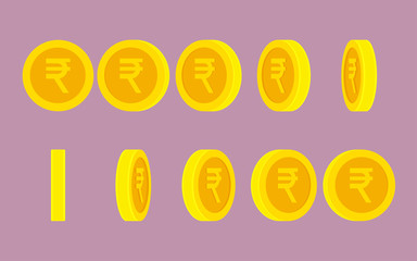 Indian Rupee coin rotating animation sprite sheet on plain background