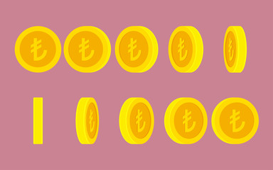 Turkish Lira coin rotating animation sprite sheet on plain background