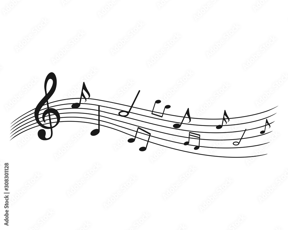 Wall mural music notes wave, group musical notes background – for stock vector icon