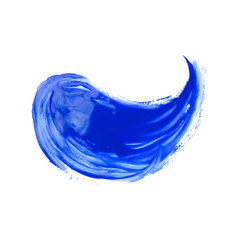 Classic blue color of paint splash. Acrilic brush texture. Paint stroke isolated on white...
