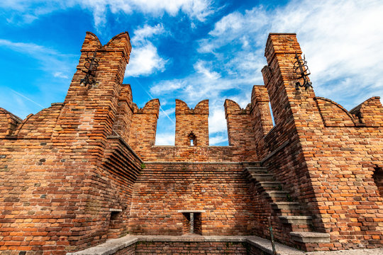 Ponte Scaligero - the famous bridge in Verona, Italy, with red old brick stones