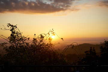 Obraz premium sunrise in orange colours sity view