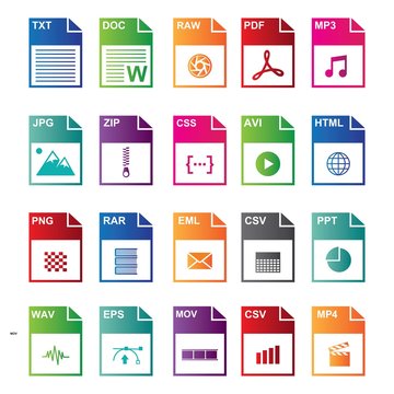 Big Collection of vector icons, file extensions diverse icons set isolated - stock vector