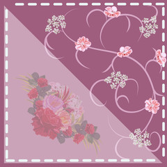 Square flower arrangement. Vintage floral pattern for printing on scarves, postcards, carpets, bandanas, napkins, home textiles, covers, pareos.