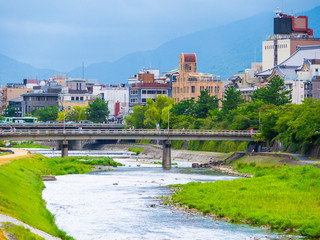 Fototapeta na wymiar Kamogawa riverbed in Kyoto, Japan