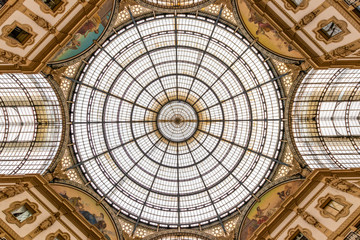 The awesome roof in the middle of the famous shopping centre Galleria Vittorio Emanuele in milan,...
