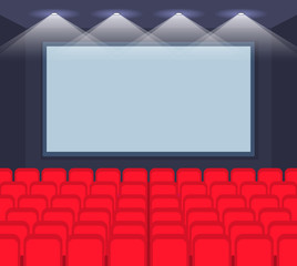 Cartoon Empty Template Cinema Hall Interior Inside. Vector