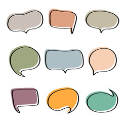 Set different hand-drawn speech bubble. Talk chat speak message. Empty blank comment. Vector illustration design