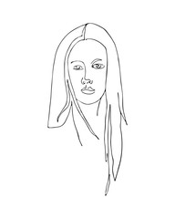 Linear abstract woman face. Continuous line art. One line drawing. Minimalist graphic.