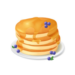 Realistic Detailed 3d Pancake Mix with Syrup and Blueberries. Vector