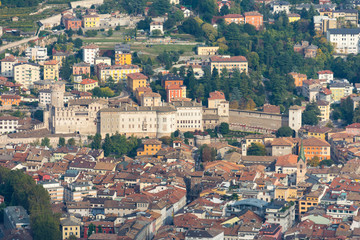 Fototapeta na wymiar Top view on houses of Trento from the hill of Sardagna (Monte-Sardagna)