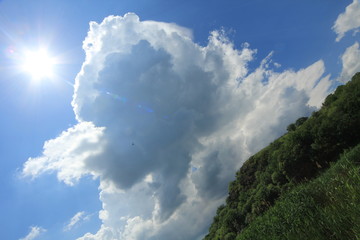 Obraz premium White clouds on a blue sky.