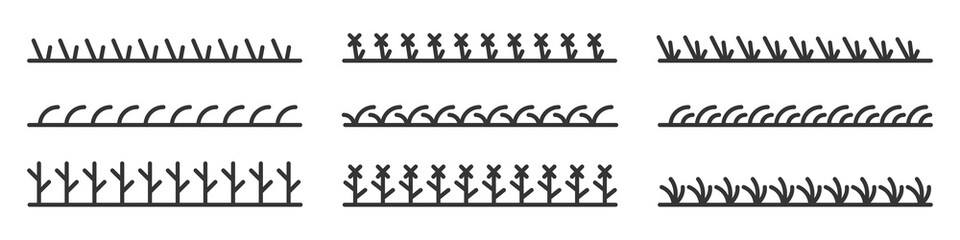 Set of minimal grass outline icons.
