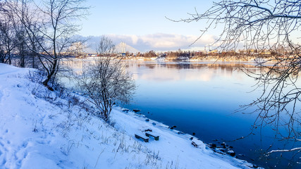 Winter scenery. Neva river in St.Petersburg, Russia
