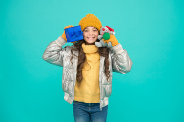 happy small girl present. shopping on xmas season. merry christmas. happy new year. Feeling...