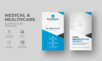 Medical & Healthcare Business Card Template with blue color