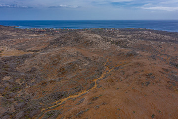 Aerial view of coast of Curaçao in the Caribbean Sea with turquoise water and cliff around Watamula