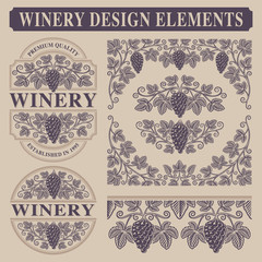Set of vintage design elements for winery