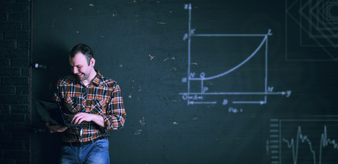 Male in a protective helmet with background graphics