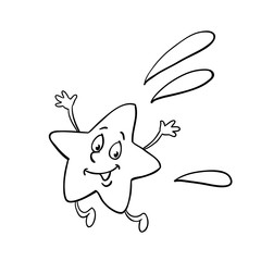 Funny shooting star in a black contour. In cartoon style. Isolated on white background. For coloring book.