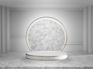 3d render image of white marble podium luxury background for cosmetic or another product.