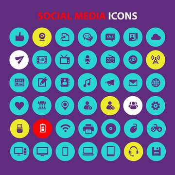 Big social media icon set, trendy flat icons collection