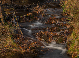Hucivy creek in Perstejn village in winter morning
