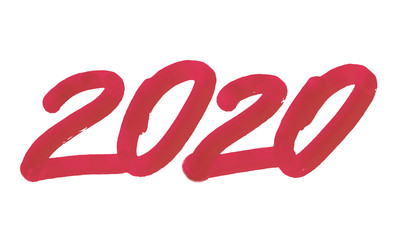 New Year 2020 Concept postcard. Handwritten greeting inscriptions brush watercolor paints