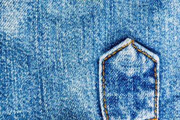 clothing items blue stonewashed faded jeans cotton fabric texture with seams, clasps, buttons and...