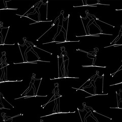 Winter background with skiers. Cross-country skiing. Active sports in  winter outdoors.