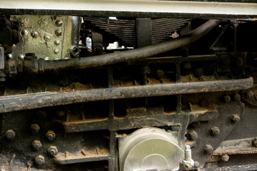 detail of Old steam train engine on display in Colorado