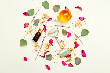 Beauty. Serum and Dry herbs. Skin care.  Relaxation
