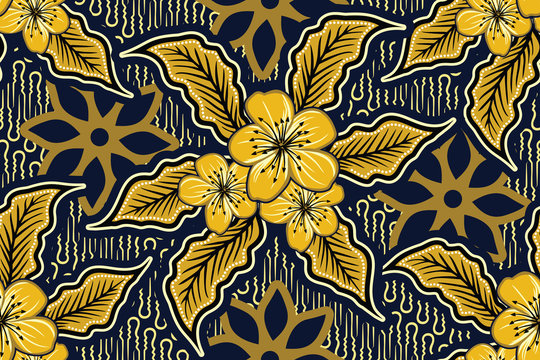 Seamless pattern with floral vector Illustration, Indonesian batik motif	