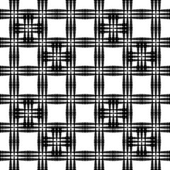 Monochrome oriental pattern of intersecting black squares and white curly crosses.