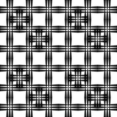 Monochrome oriental pattern of intersecting black squares and white curly crosses.