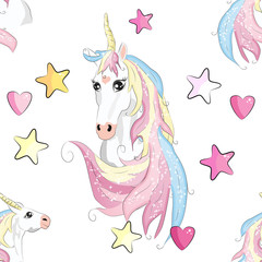 Seamless pattern with unicorn silhouette. Cute magic background. Fantasy wallpaper