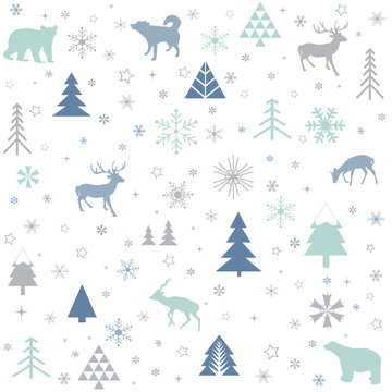 Merry Christmas winter pattern.Seamless pattern with winter animals.