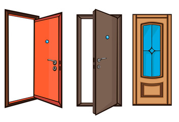 Entrance doors on a white background. Cartoon style