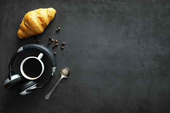 Fresh pastries on the table. French flavored croissant.