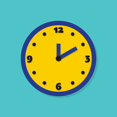 Flat icon of clock. Blue background. Flat style stock vector illustration.