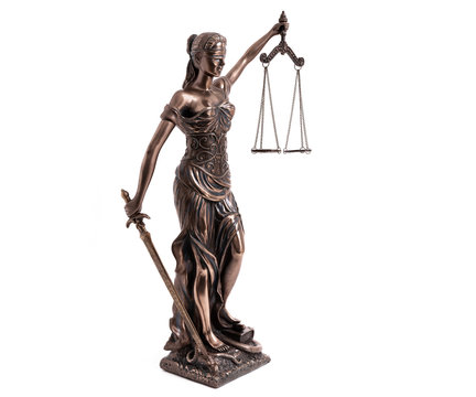 Lady Justice Statue Is The Greek Ancient Goddess Themis A Symbol Of Justice Isolated On White