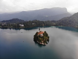 Lake bled is a real Slovenian fairy tale. Slovenia. View of the lake from the height