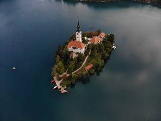 Lake bled is a real Slovenian fairy tale. Slovenia. View of the lake from the height